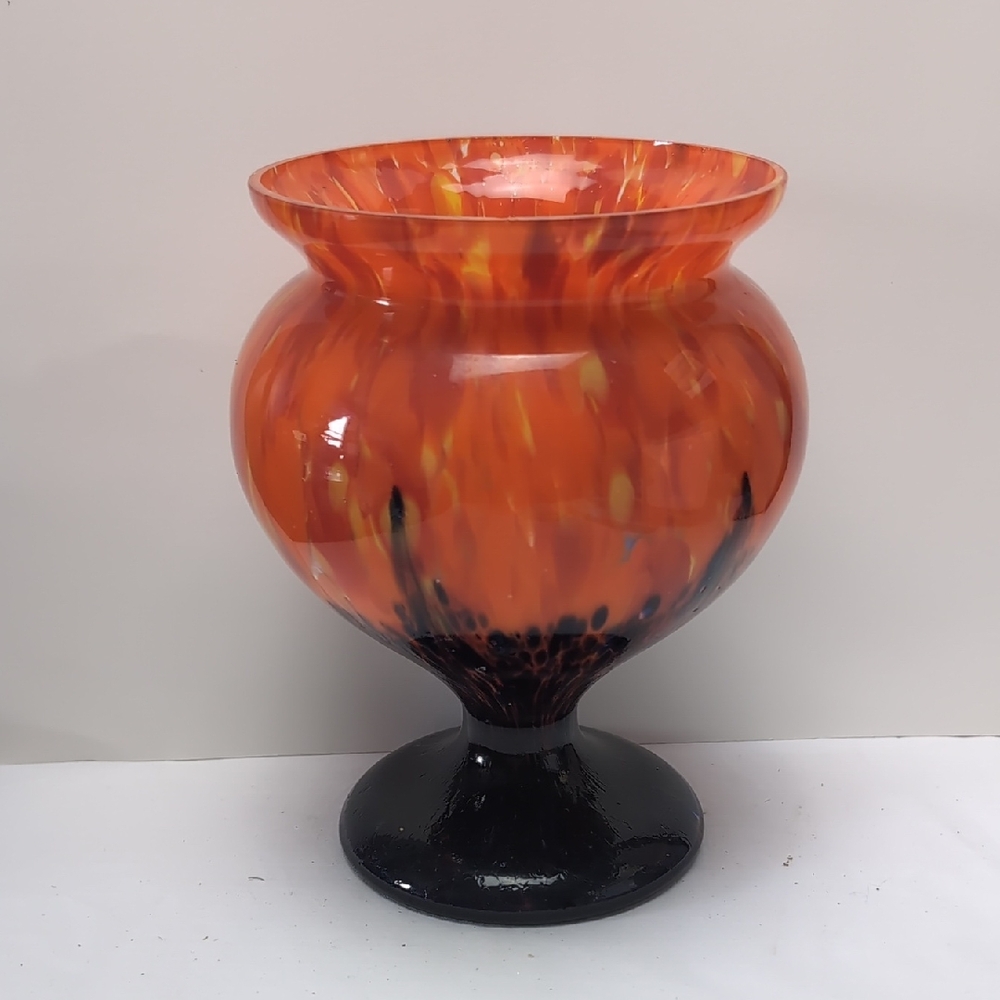 Vintage Czech Republic Spatter Glass - End of Day Vase Orange Blue